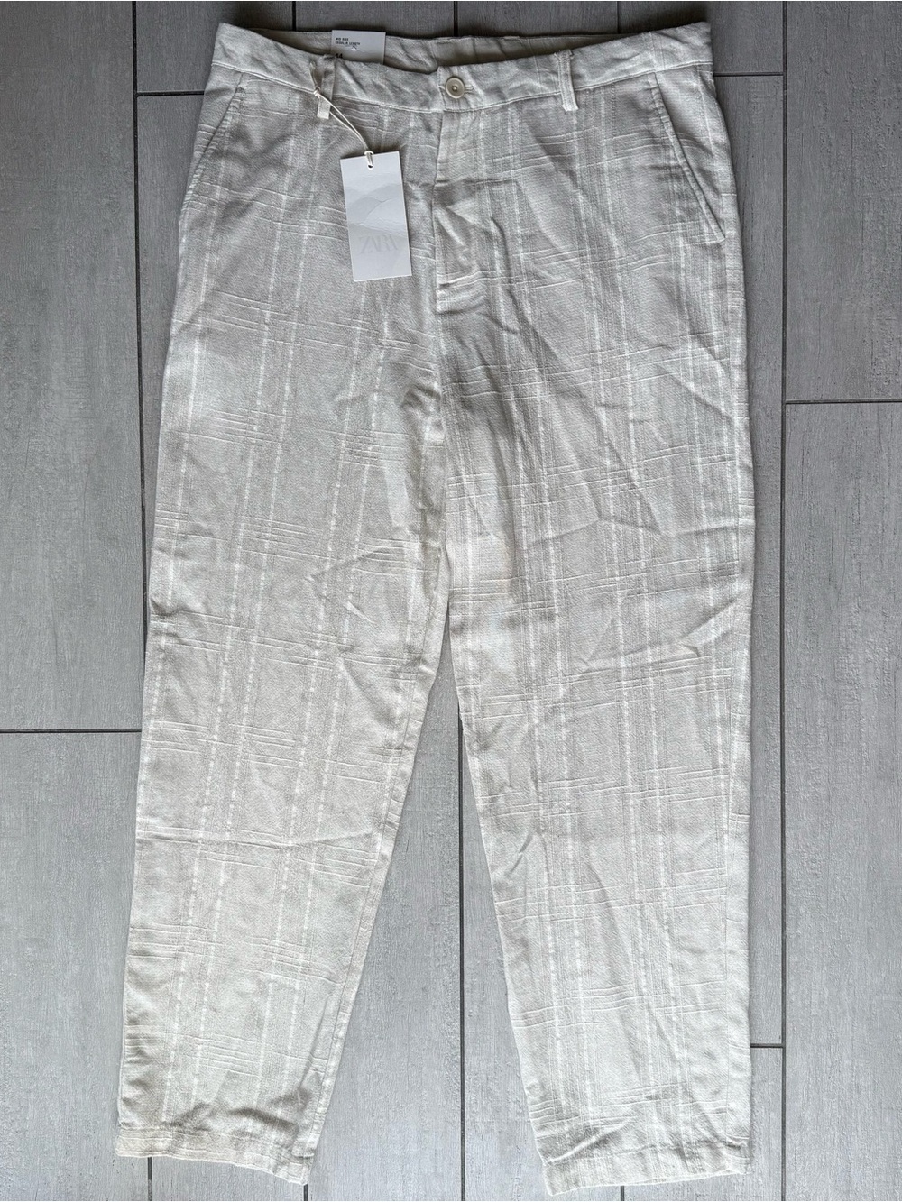 ZARA Men’s Textured Cotton Woven Jacquard Trouser Pants Minimalist Casual 36x30